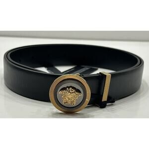 Versace Medusa-Buckle Black Slim Leather Belt 120 (48) Italy 1003760 NWT $550